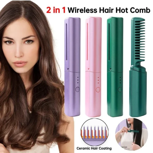 Wireless USB Rechargeable Hair Straightener Comb - Image 4