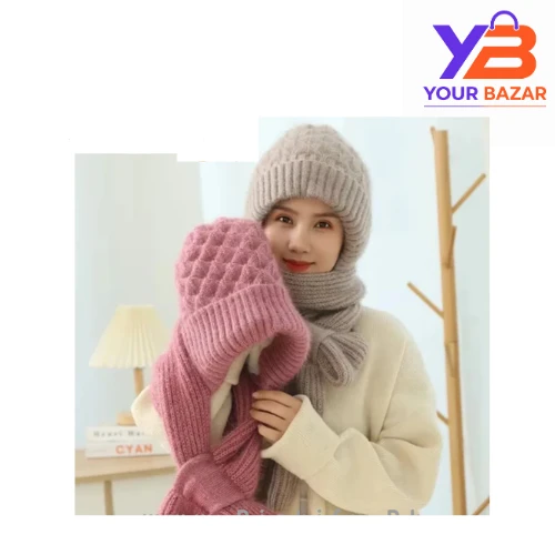 Women Winter Cap with Scarf | Warm Knit Set for Ladies