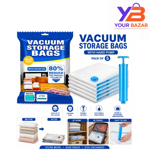 5-Piece Vacuum Storage Bags with Manual Hand Pump