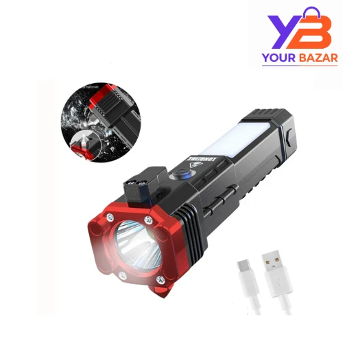 Rechargeable Flashlight with Safety Hammer | Emergency Car Tool